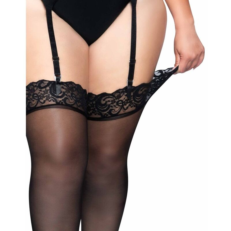 LEG AVENUE – fekete nylonszharok csipke felső résszel - Image 4