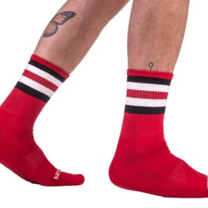 PandaSocks - csíkos fél zokni piros-fekete-fehér kombinációban
