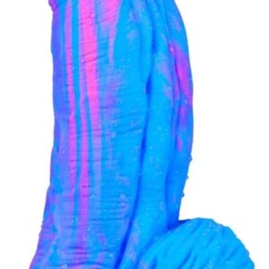 Prémium szilikon dildó – 18 cm kék-rózsaszín színben