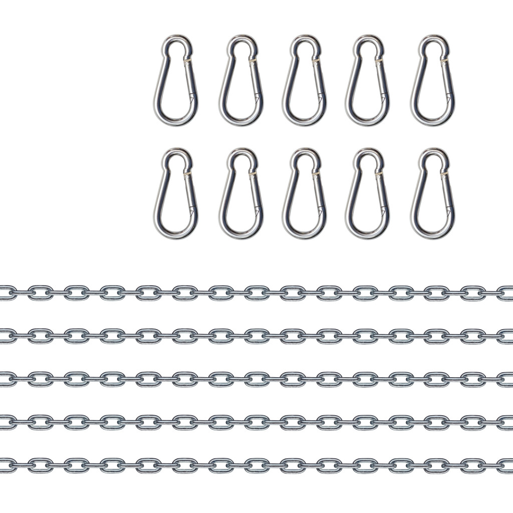 5 db lánc és 10 fém karabiner készlet
