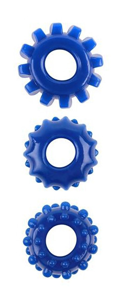Gear Up – 3 darabos puha péniszgyűrű szett, kék