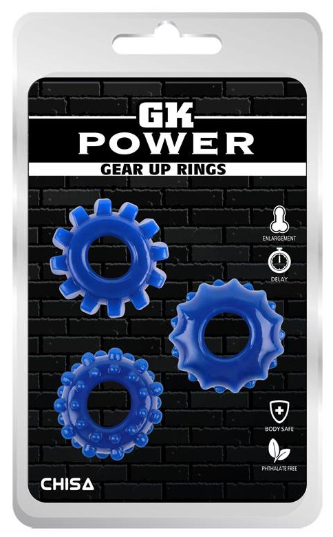 Gear Up – 3 darabos puha péniszgyűrű szett, kék - Image 2