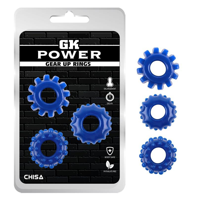 Gear Up – 3 darabos puha péniszgyűrű szett, kék - Image 3