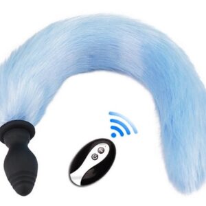 Plug Tail Vibe – kék fuxi farok vibrátor 6,5 cm x 40 cm