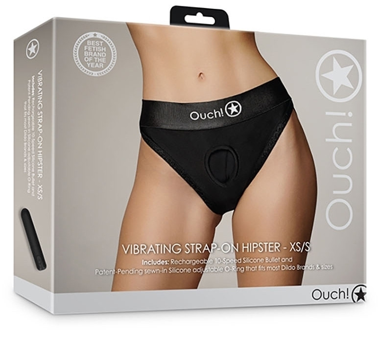 Vibráló női alsónemű – fekete strap-on hipster - Image 2