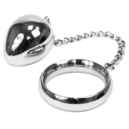 METAL HARD – 45mm fém péniszgyűrű lánccal és fém golyóval - Image 2
