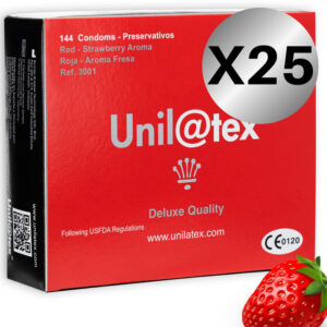 UNILATEX – piros eper ízű óvszercsomag 25 x 144 db