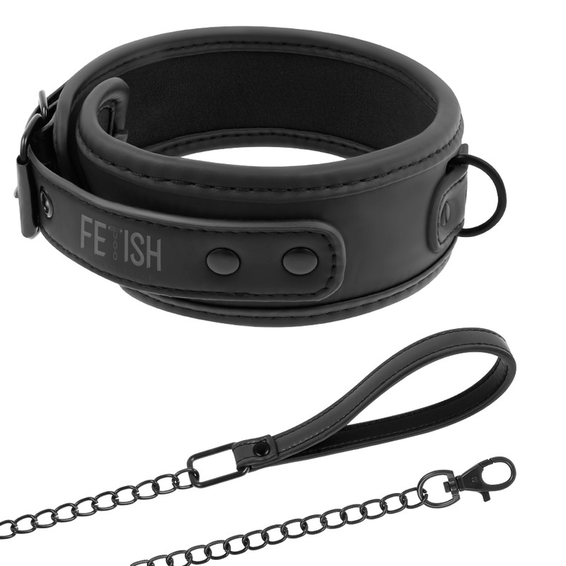 FETISH SUBMISSIVE - láncnyakörv prémium bőr béléssel