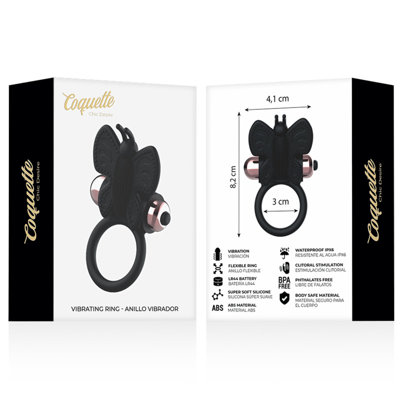 Coquette Chic Desire – vibráló pillangó péniszgyűrű fekete/arany - Image 8