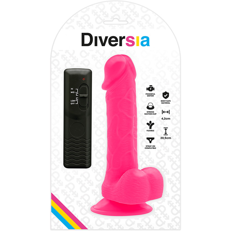 DIVERSIA - rugalmas, vibráló dildó, 20.5 cm, rózsaszín - Image 7