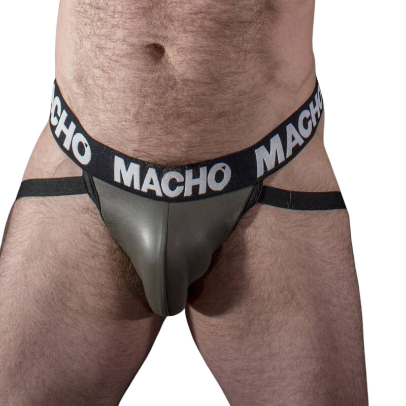 MACHO - prémium bőr jock stílusú fehérnemű szürke-beige