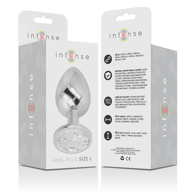 INTENSE – prémium fém anál plug ezüst kristállyal, L méret - Image 4