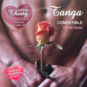 HOTFLOWERS - Férfi tanga + 2 eper wafert tartalmazó mellbimbó