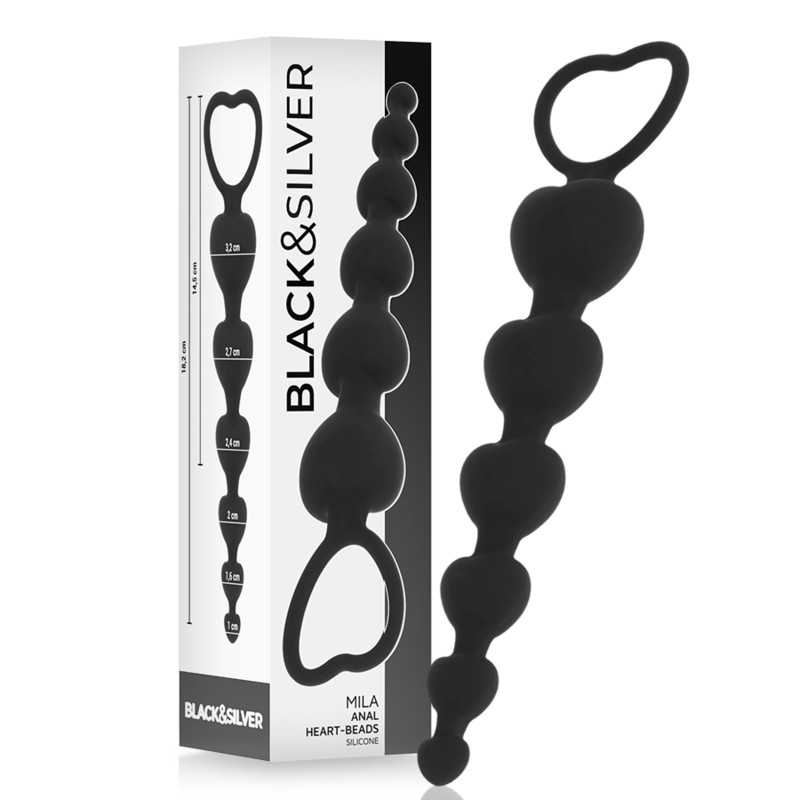 BLACK&SILVER - érzéki anális lánc szív formával 18 cm - Image 2