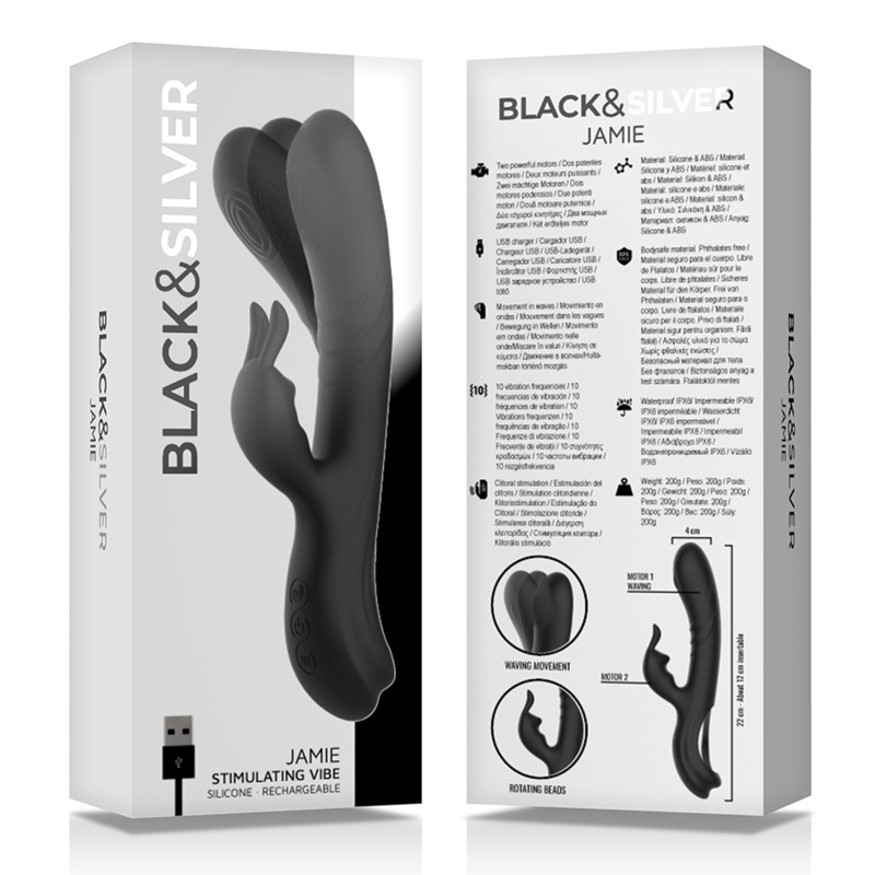 BLACK&SILVER - Jamie – újratölthető szilikon nyuszi vibrátor - Image 6