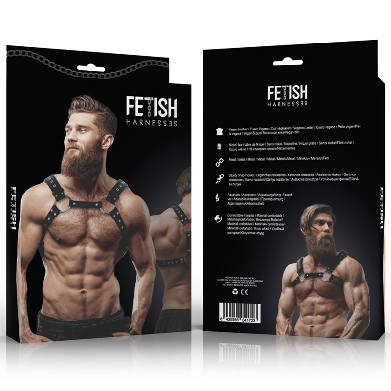 Fetish kötelék – férfi öko-bőr mellheveder tüskékkel - Image 4