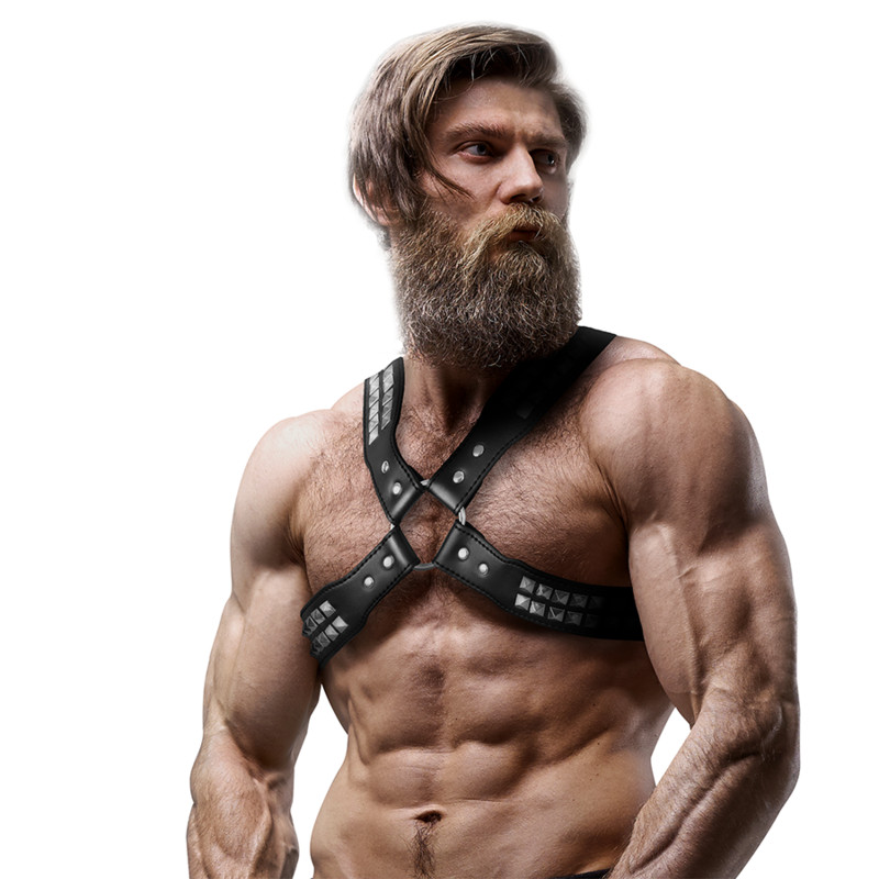 Fetish – férfi öv a keresztbe fűzött eco-bőrben, szegecses - Image 3