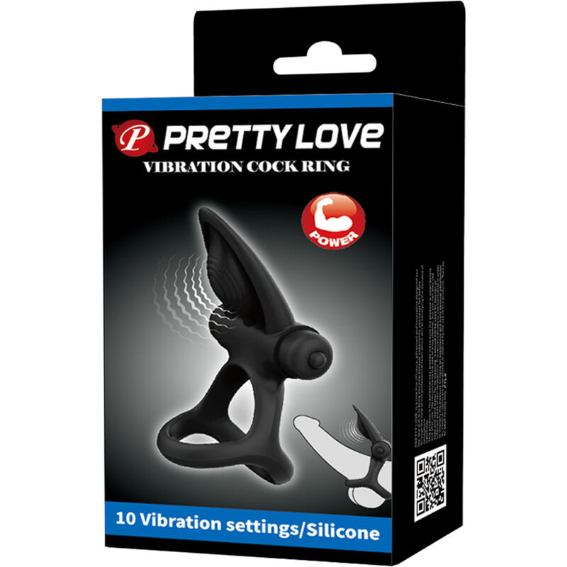 Pretty Love – rezgő gyűrű 10 vibrációval, fekete szilikonból - Image 9