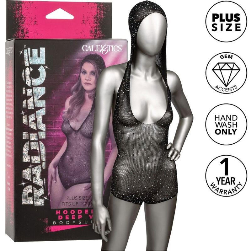 CALEXOTICS – RADIANCE kapucnis mély V-s body, plus size