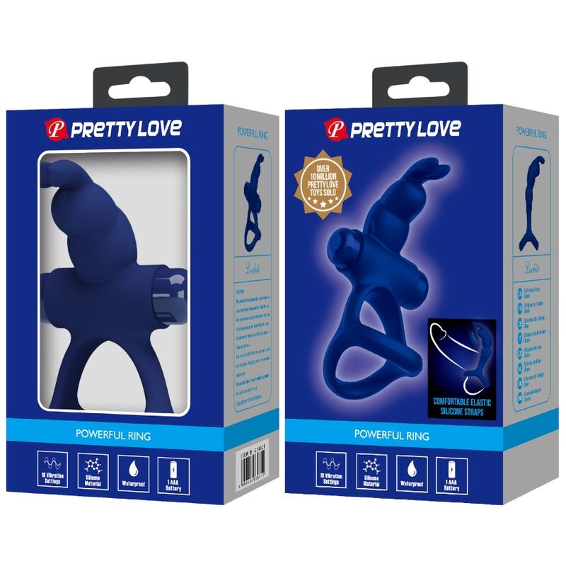 PRETTY LOVE - Luchito dupla vibráló gyűrű nyuszi kék - Image 10