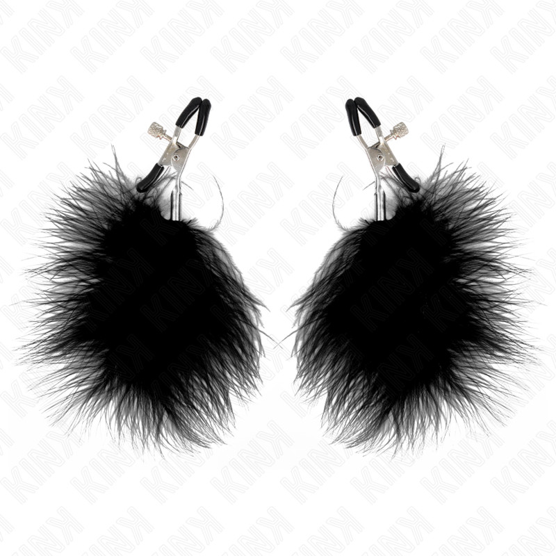 KINK - érzéki tollas mellbimbó csipesz 7 cm fekete - Image 2