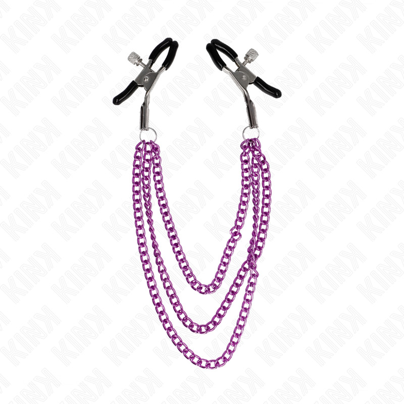 KINK - érzéki mellbimbó csipesz 3 lánccal, lila - Image 2
