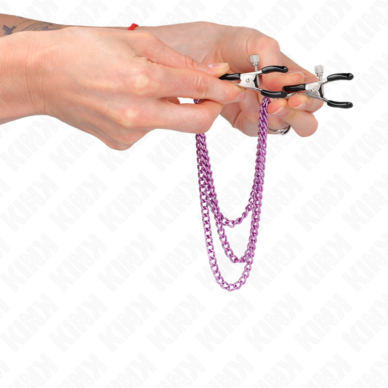 KINK - érzéki mellbimbó csipesz 3 lánccal, lila - Image 4