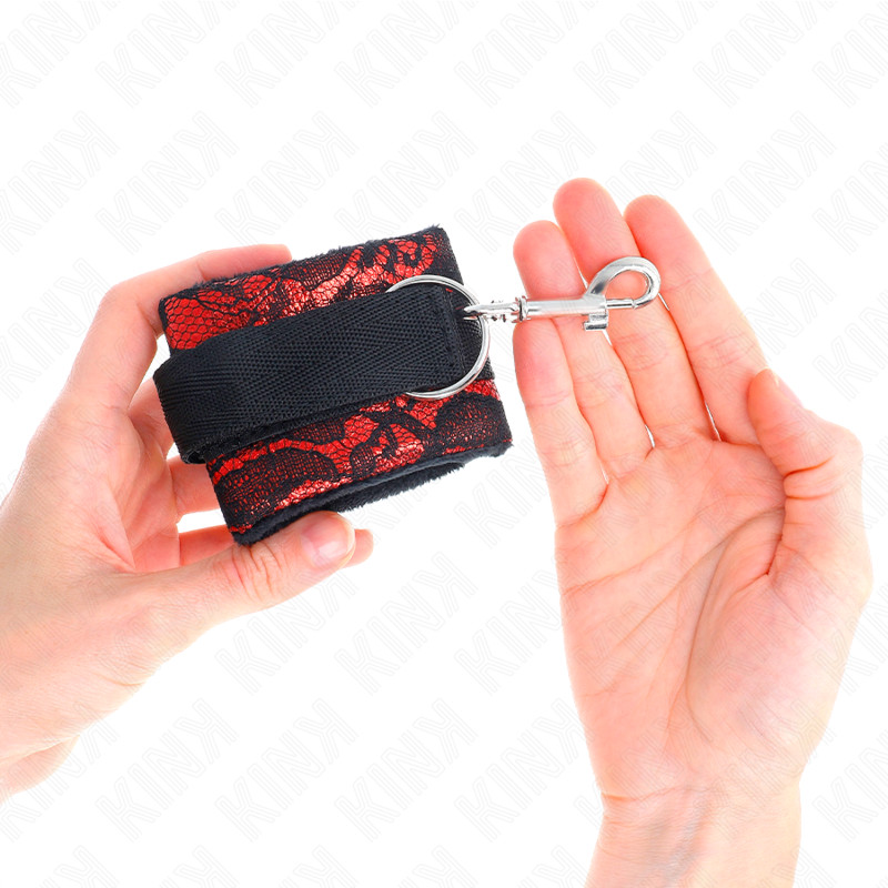 KINK - prémium bársonyos csuklókötözők piros-fekete színben - Image 3
