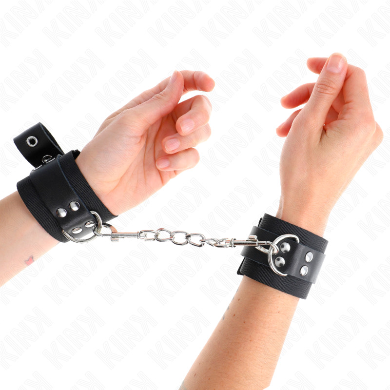 KINK – állítható nylon csuklókötöző bőr övvel, fekete - Image 4