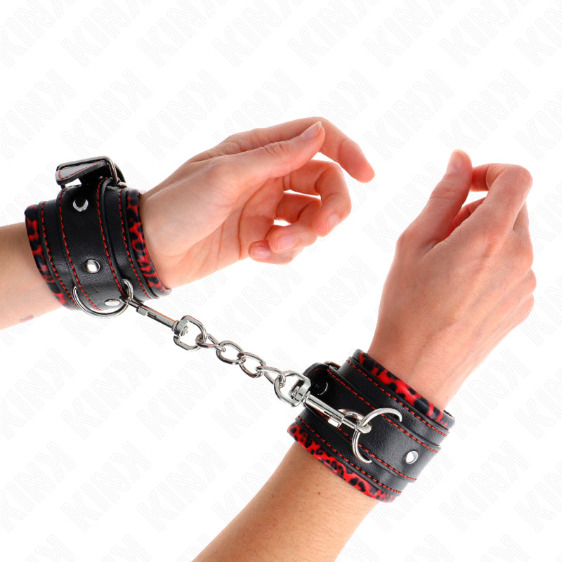 KINK - állítható prémium bőr csuklóbilincsek vörös-fekete - Image 4
