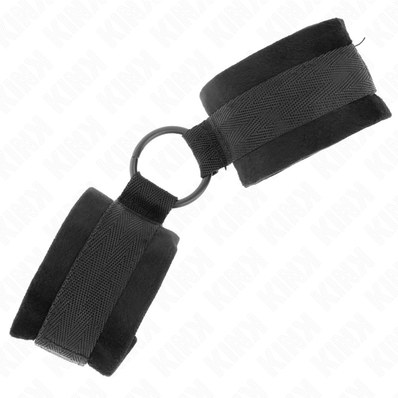 KINK - állítható fekete szőr kézbilincs O-gyűrűvel - Image 2