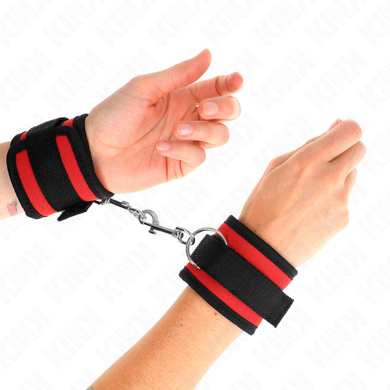 KINK - állítható nylon csuklókötözők piros-fekete színben - Image 4