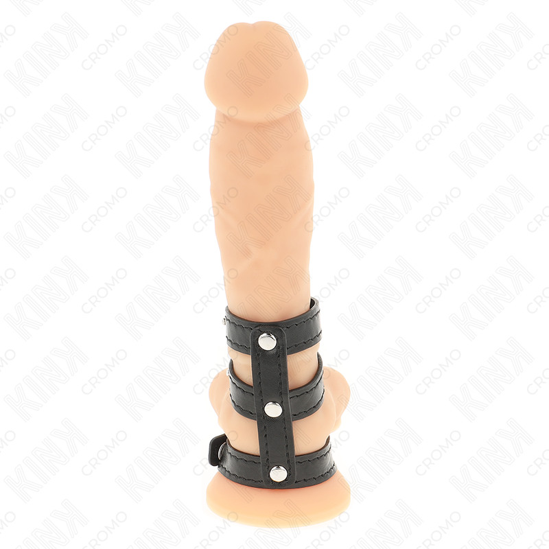 KINK – hármas bőr péniszgyűrű nyomásos zárással - Image 2