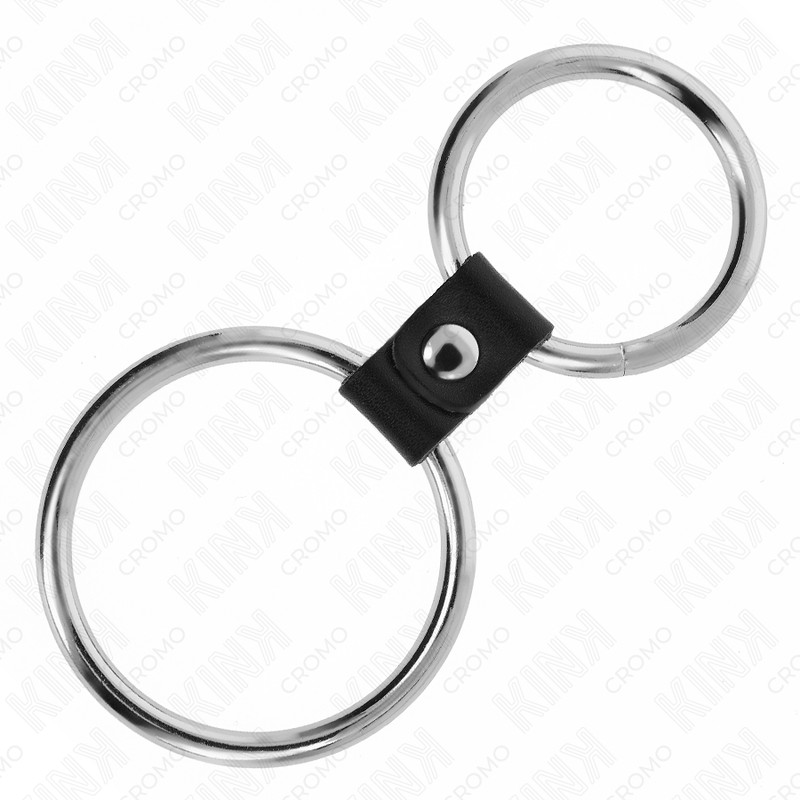 KINK - dupla fém péniszgyűrű bőr pánttal 3,7-5 cm között - Image 4