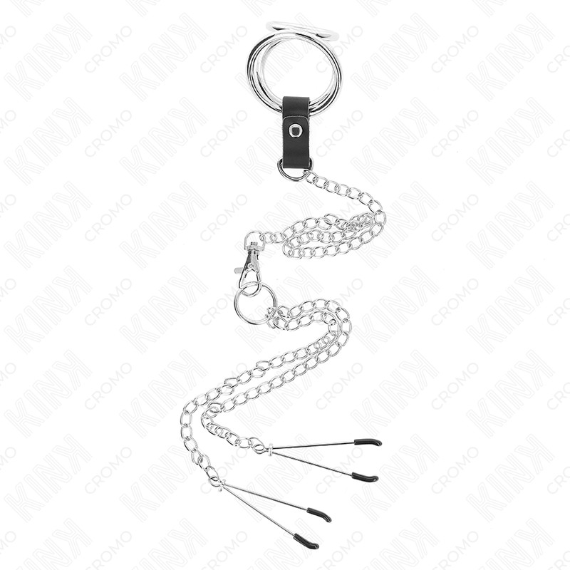 KINK – prémium fém péniszgyűrű lánccal és mellbimbóklipszekkel - Image 3