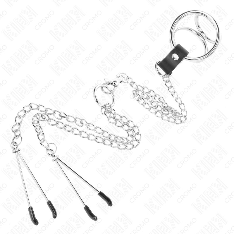 KINK – prémium fém péniszgyűrű lánccal és mellbimbóklipszekkel - Image 4