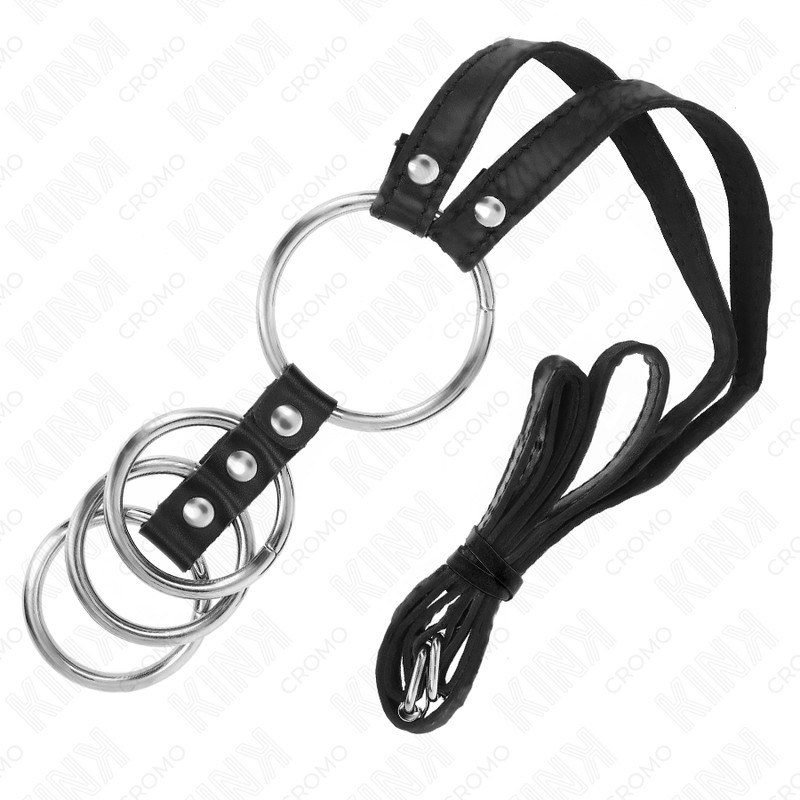 KINK - 4 összekapcsolt fém péniszgyűrű bőr övvel - Image 5