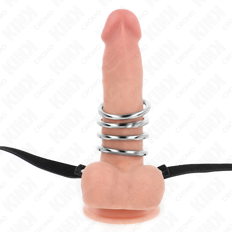 KINK – fém péniszgyűrűk bőrövet tartalmazó szett - Image 3