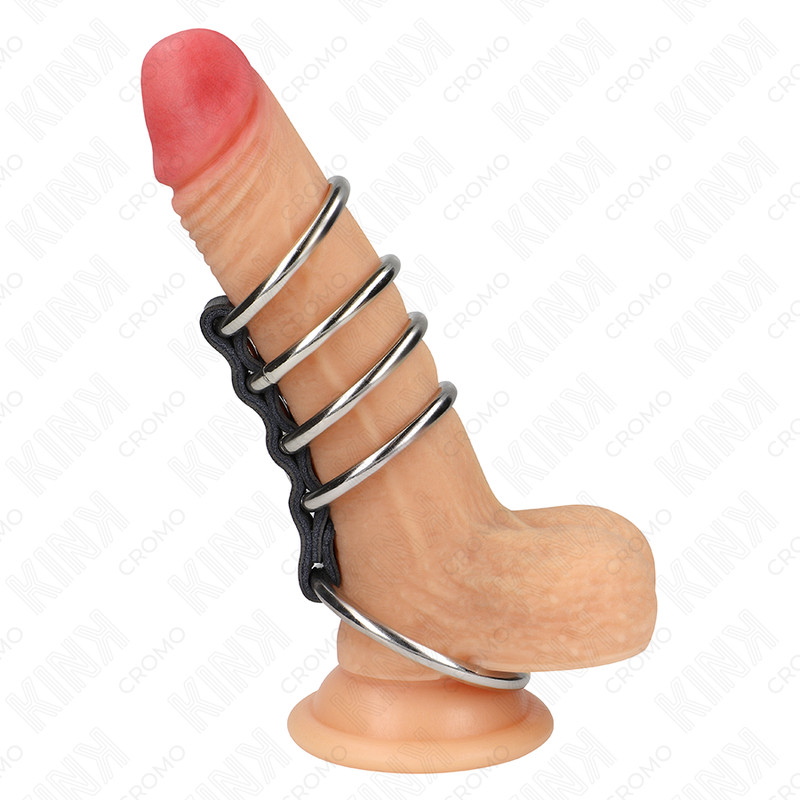 KINK – bőrrel összekötött fém péniszgyűrűk (3,7–5 cm) - Image 2