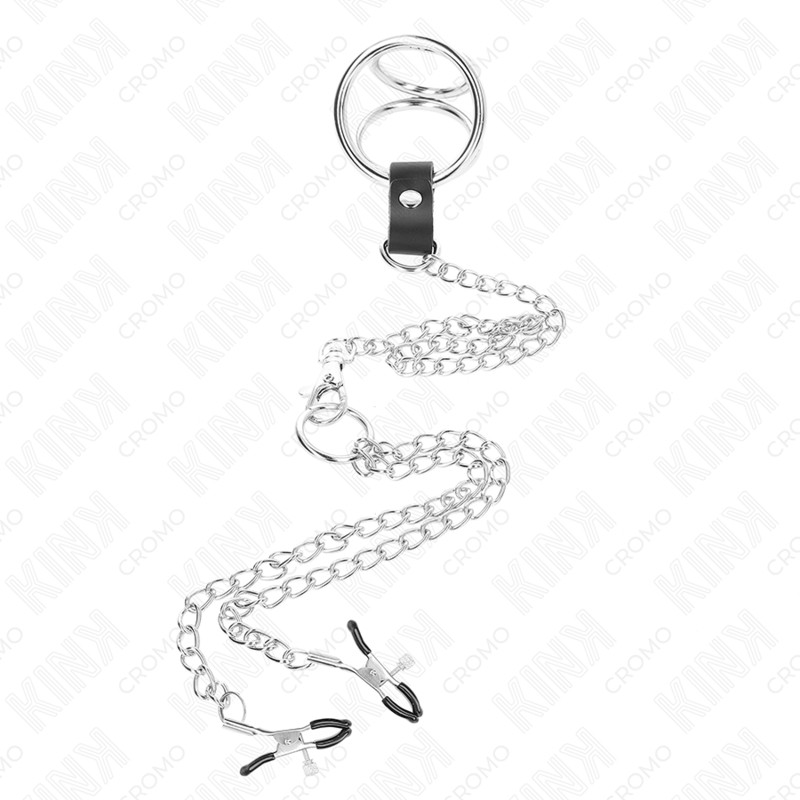 KINK – prémium fémből készült péniszgyűrű lánccal és csipeszekkel - Image 3