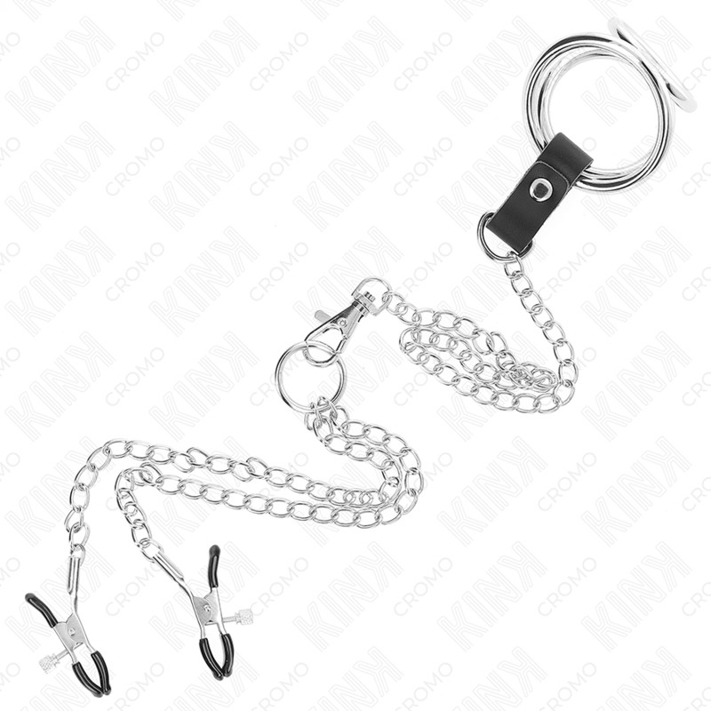 KINK – fémből készült péniszgyűrű lánccal és mellbimbóklipszekkel - Image 5