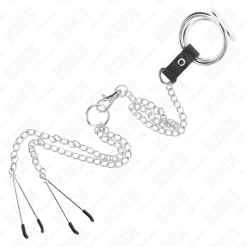 KINK – fém péniszgyűrű lánccal és mellbimbó csipeszekkel - Image 5