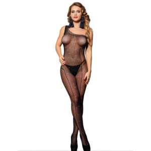 SUBBLIME - egyvállas, hálós bodystocking gyöngyökkel, fekete