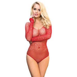 SUBBLIME - fényes vörös top, off-shoulder, hosszú ujjú, egy méret