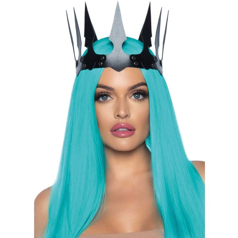 LEG AVENUE – műbőr fekete Maleficent korona szegecsekkel
