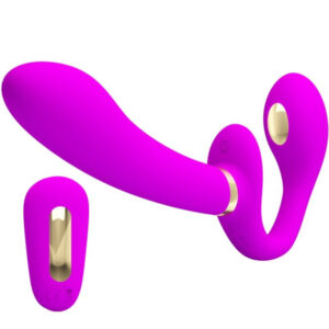 PRETTY LOVE - távirányítós dupla strap-on vibrátor lila