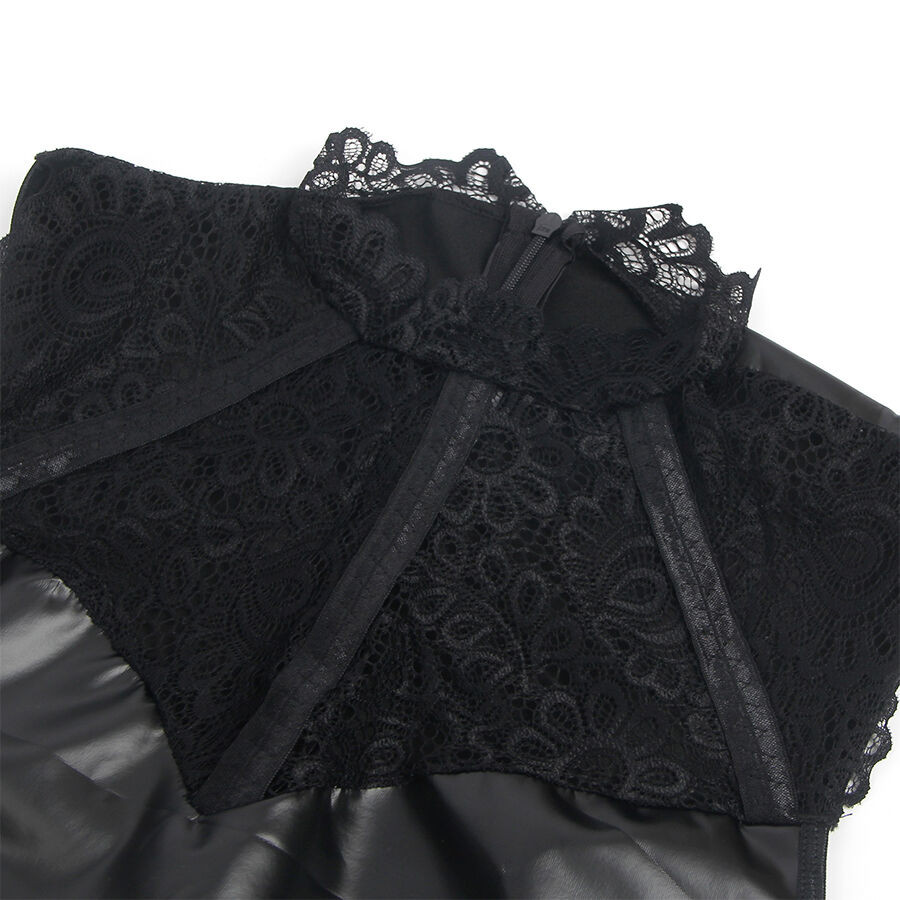 SUBBLIME - fekete csipkegalléros bőrdressz S/M - Image 5