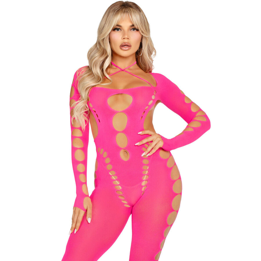 LEG AVENUE - Rózsaszín, nyitott hátú bodystocking, egy méret - Image 4