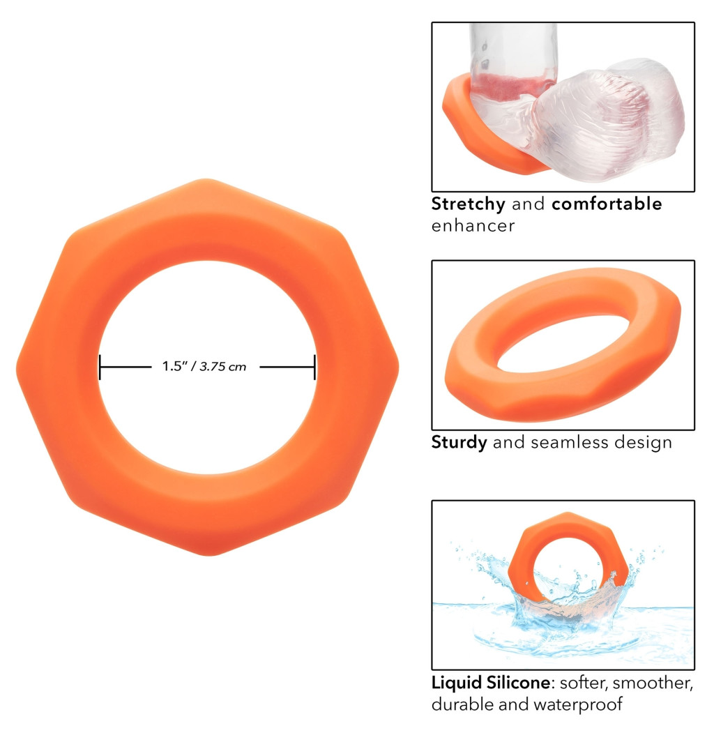 Sexagon Alpha – prémium szilikon péniszgyűrű, 37mm, narancs - Image 4