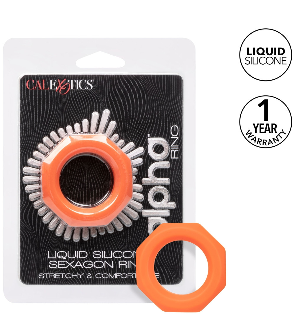 Sexagon Alpha – prémium szilikon péniszgyűrű, 37mm, narancs - Image 5